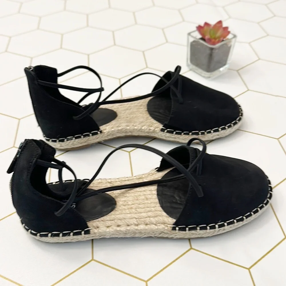 NEW Eileen Fisher Check Black Suede Espadrille resort sandals shoes women size 5